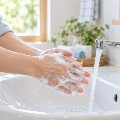 石けんで丁寧に手を洗う様子